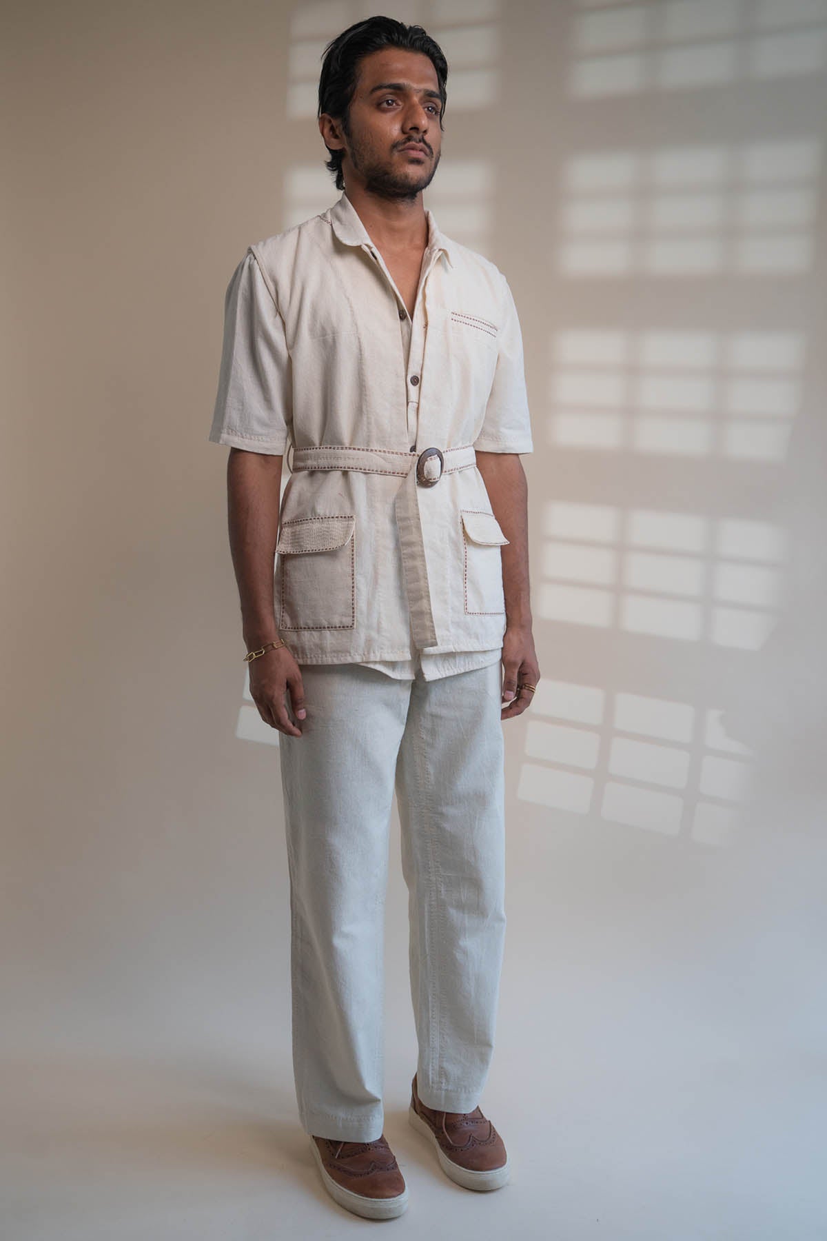 Buy Designer Belted Jacket Vest & Pants Set By Lafaani